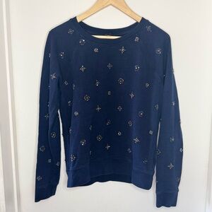 J Crew Jewel Rhinestones Embellished Navy Blue Sweatshirt Women’s Medium